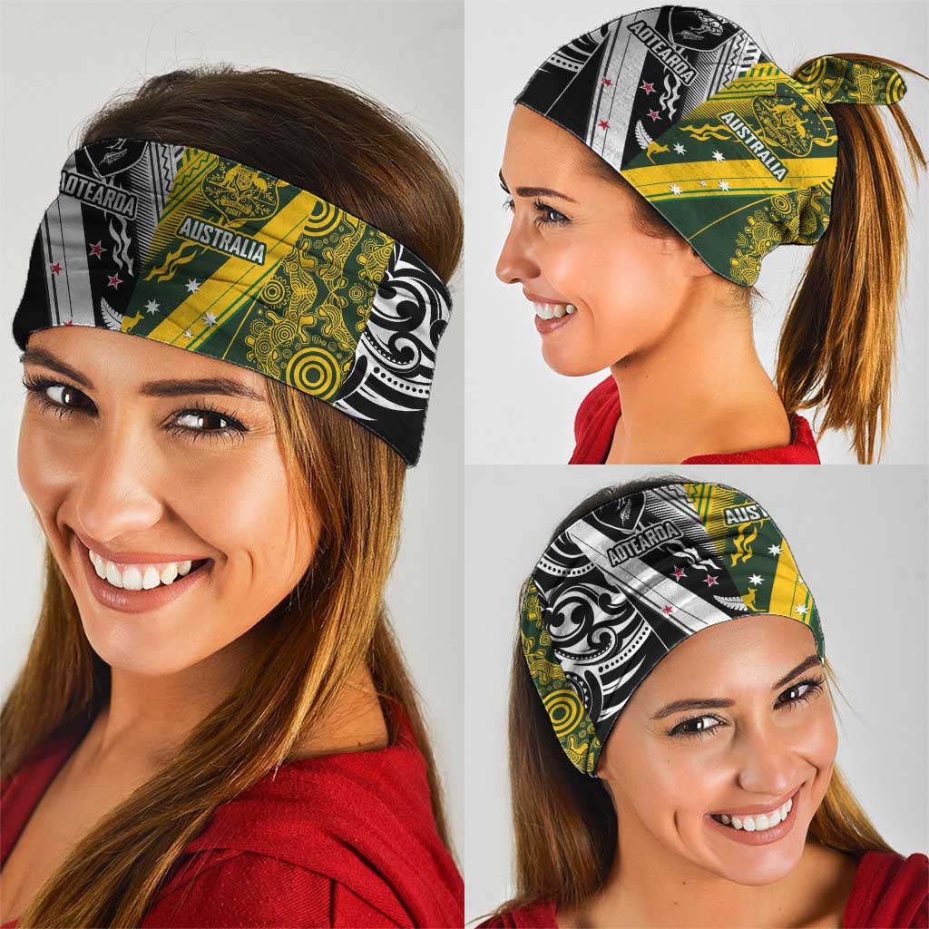 Aotearoa Australia Rugby Neck Gaiter Maori and Aboriginal Art Sporty Style - Aussie Hoodie