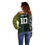 Aotearoa Australia Rugby Custom Off Shoulder Sweater Maori and Aboriginal Art Sporty Style - Aussie Hoodie