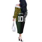 Aotearoa Australia Rugby Custom Off The Shoulder Long Sleeve Dress Maori and Aboriginal Art Sporty Style - Aussie Hoodie