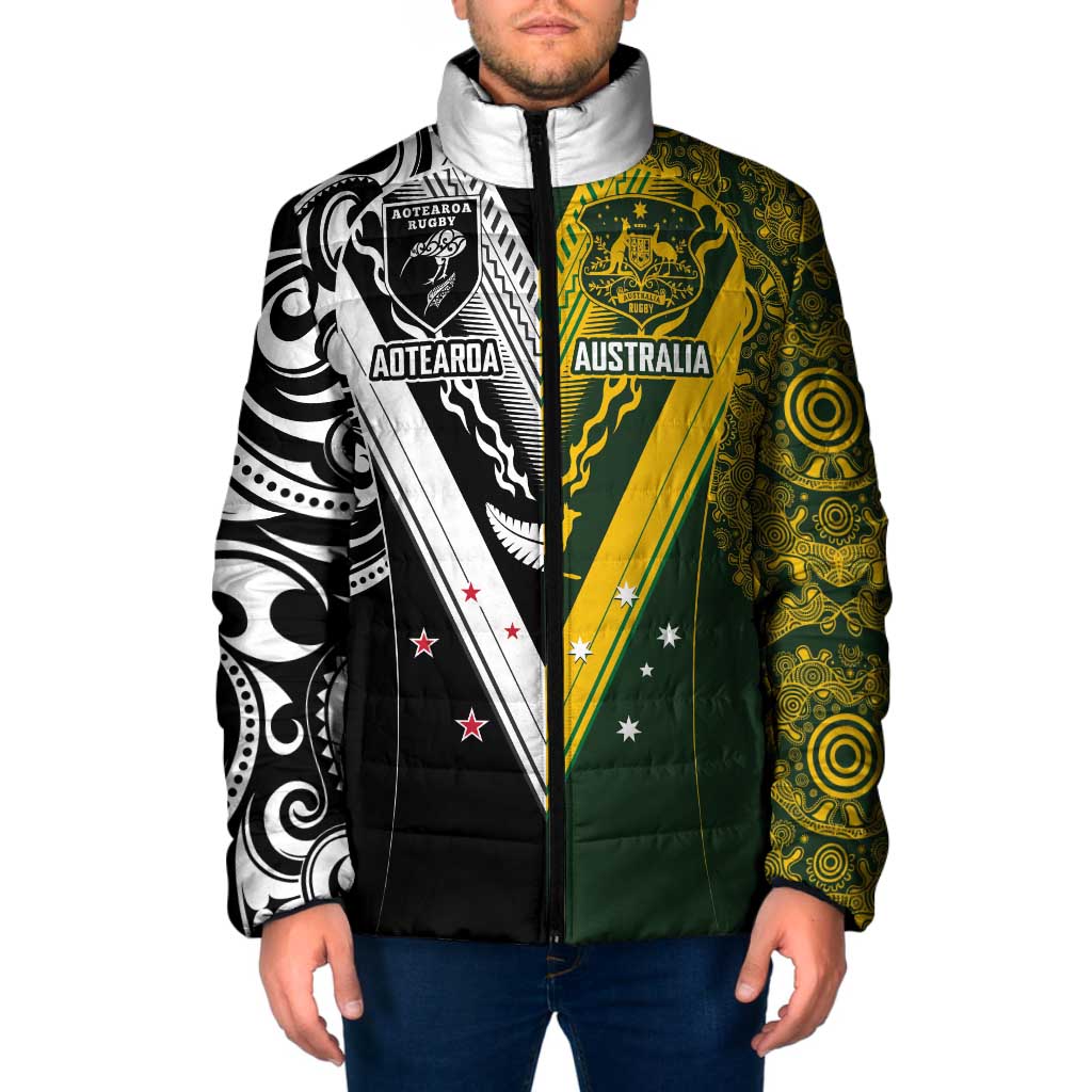Aotearoa Australia Rugby Custom Padded Jacket Maori and Aboriginal Art Sporty Style - Aussie Hoodie