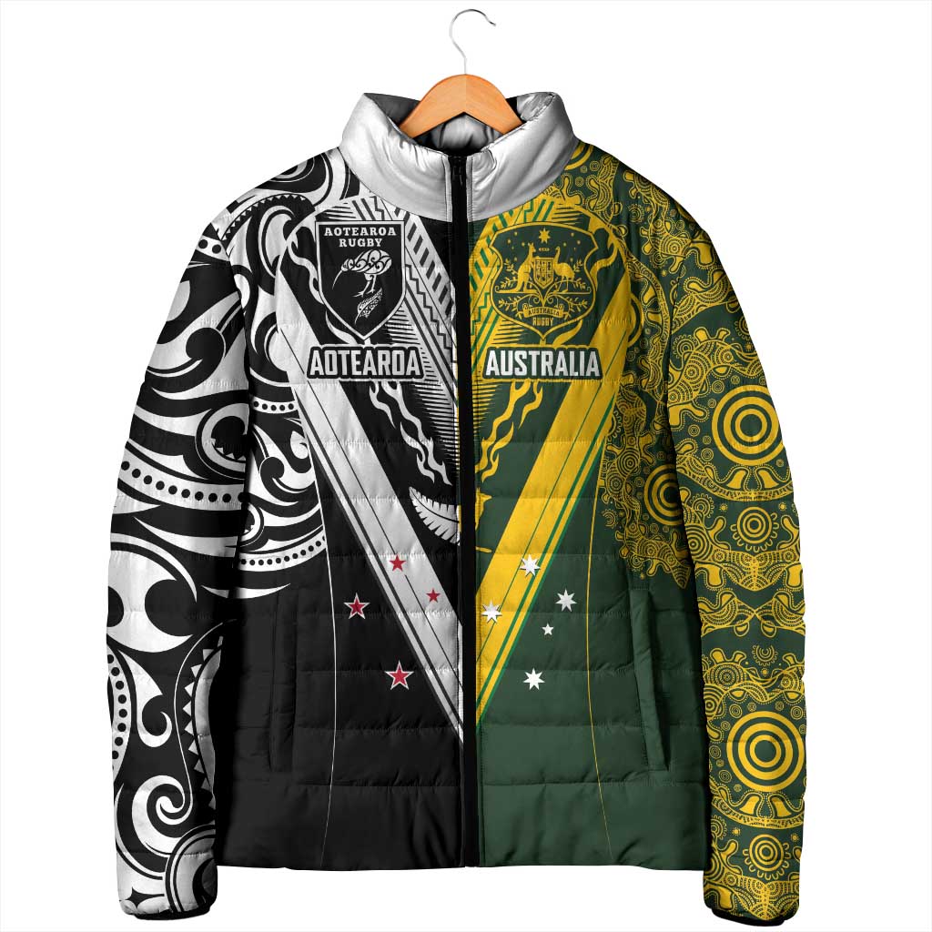 Aotearoa Australia Rugby Custom Padded Jacket Maori and Aboriginal Art Sporty Style - Aussie Hoodie