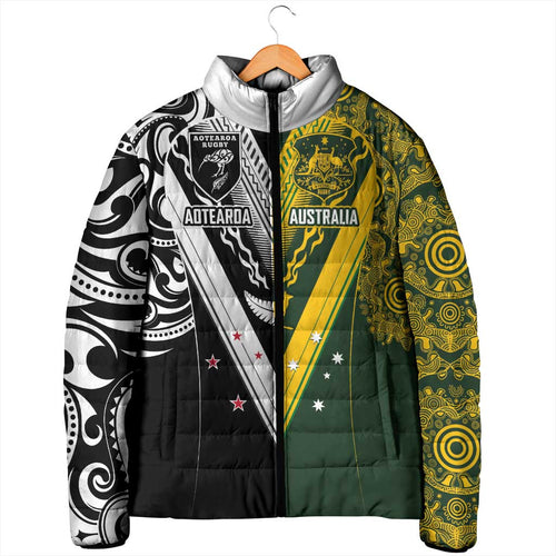Aotearoa Australia Rugby Custom Padded Jacket Maori and Aboriginal Art Sporty Style - Aussie Hoodie