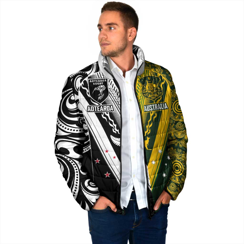 Aotearoa Australia Rugby Custom Padded Jacket Maori and Aboriginal Art Sporty Style - Aussie Hoodie