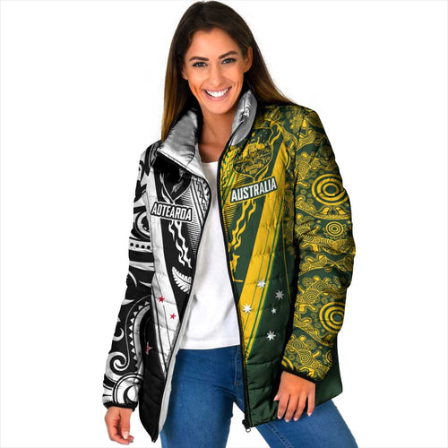 Aotearoa Australia Rugby Custom Padded Jacket Maori and Aboriginal Art Sporty Style - Aussie Hoodie