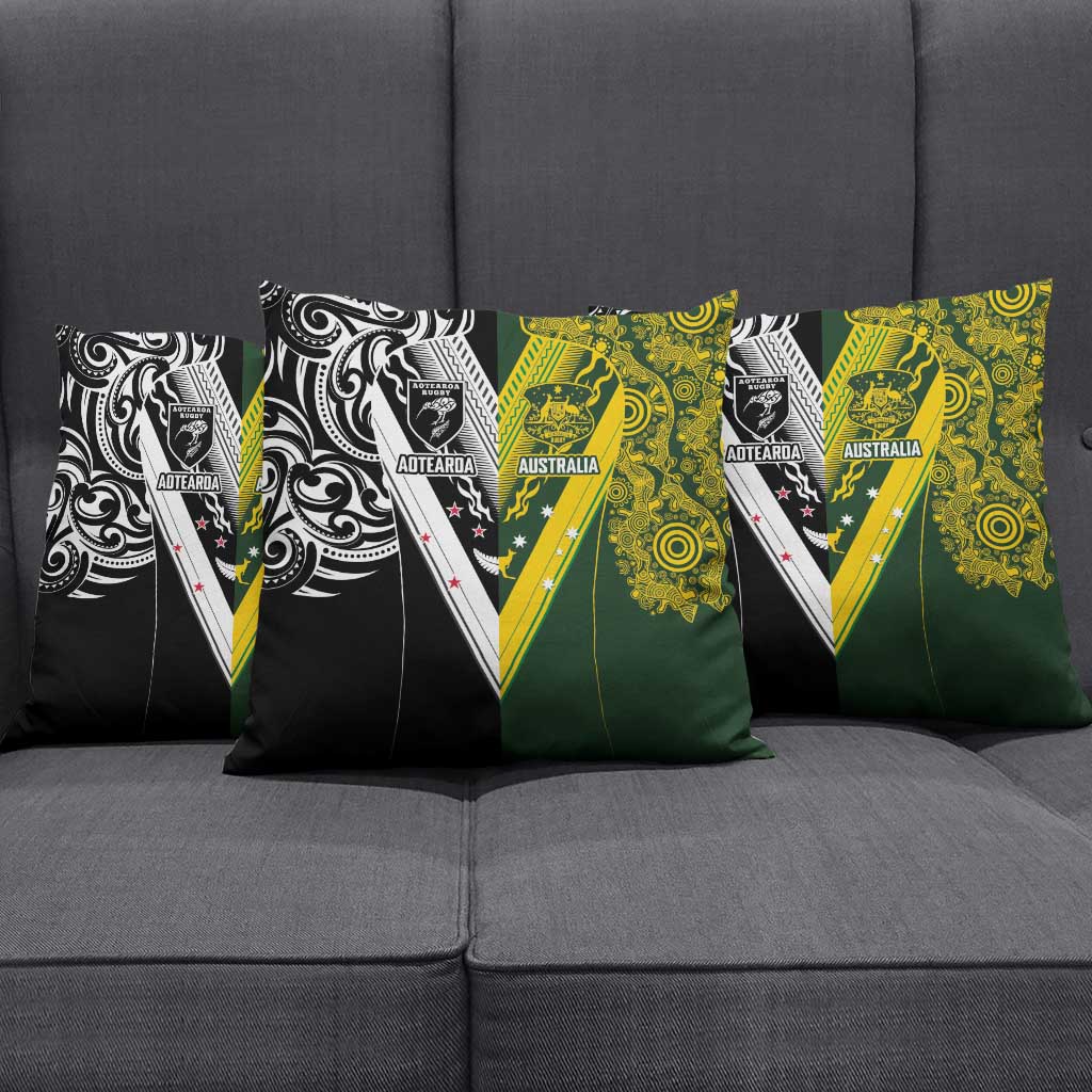 Aotearoa Australia Rugby Pillow Cover Maori and Aboriginal Art Sporty Style - Aussie Hoodie
