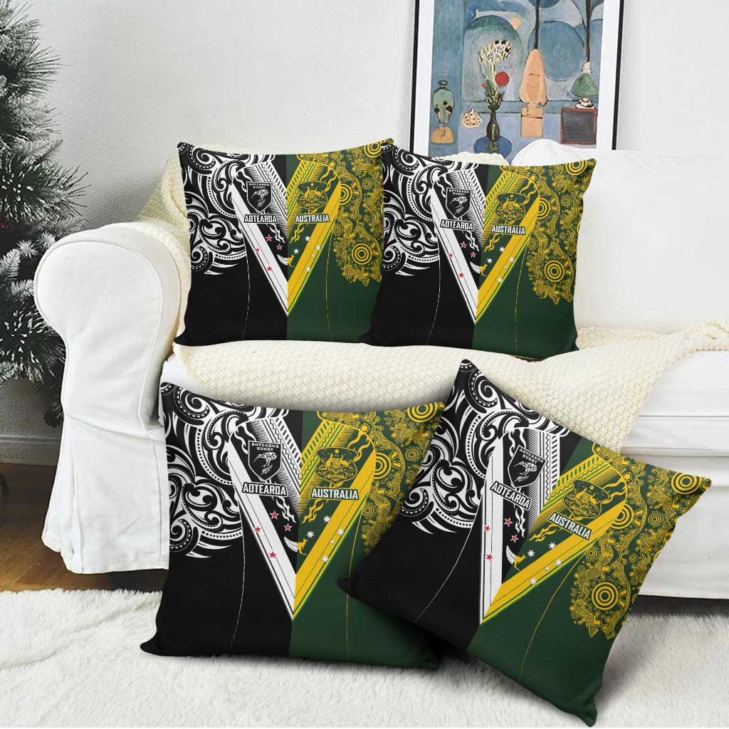 Aotearoa Australia Rugby Pillow Cover Maori and Aboriginal Art Sporty Style - Aussie Hoodie