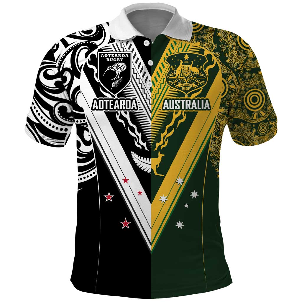 Aotearoa Australia Rugby Custom Polo Shirt Maori and Aboriginal Art Sporty Style - Aussie Hoodie