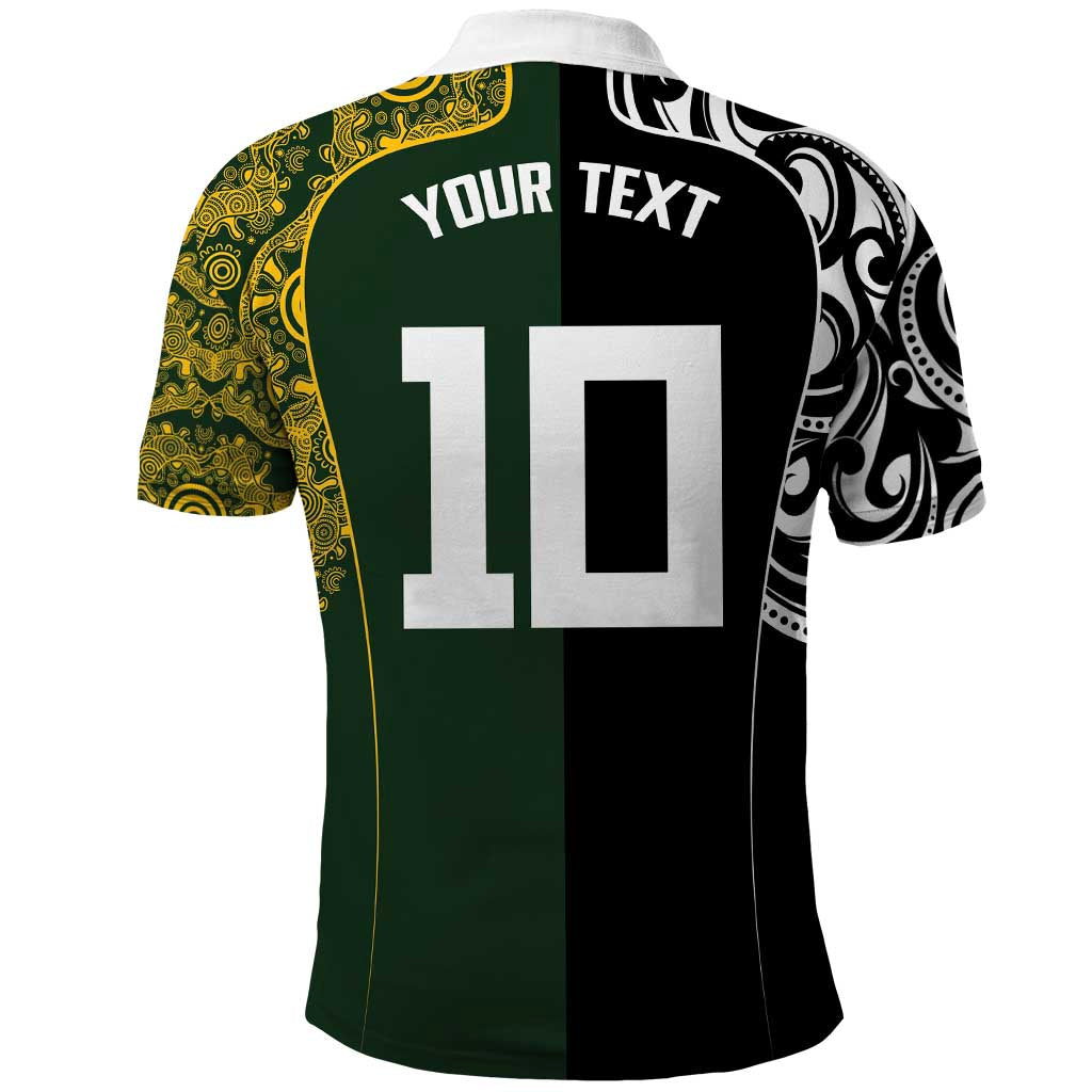 Aotearoa Australia Rugby Custom Polo Shirt Maori and Aboriginal Art Sporty Style - Aussie Hoodie
