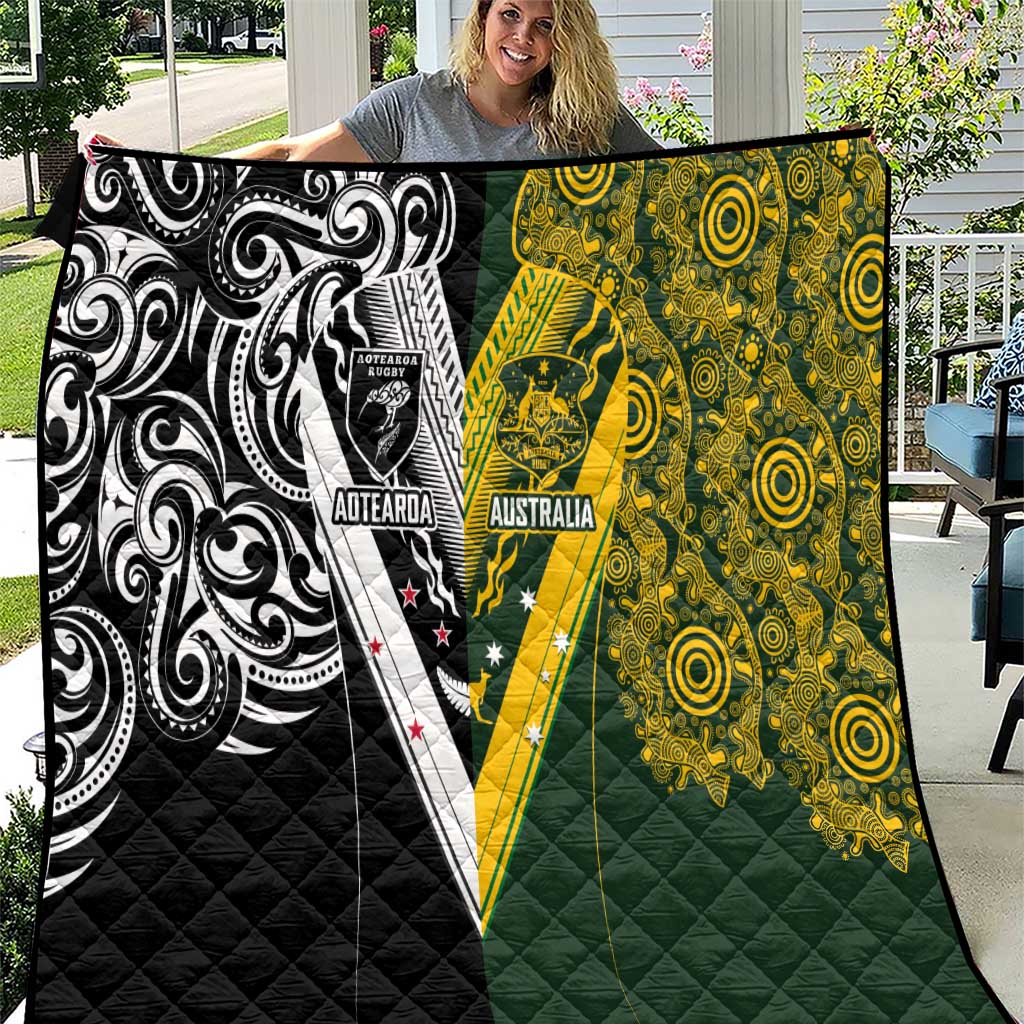 Aotearoa Australia Rugby Quilt Maori and Aboriginal Art Sporty Style - Aussie Hoodie
