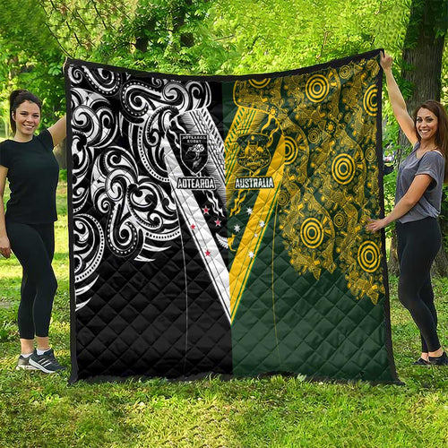 Aotearoa Australia Rugby Quilt Maori and Aboriginal Art Sporty Style - Aussie Hoodie