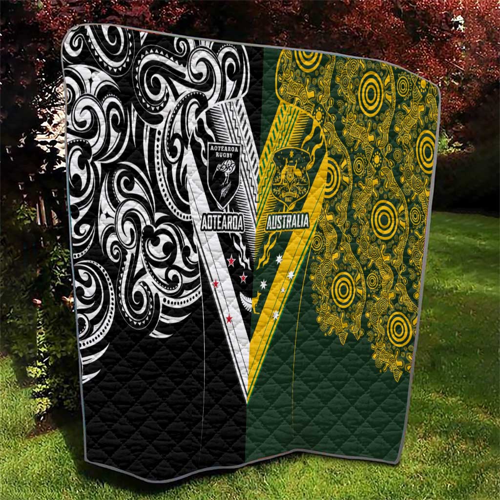 Aotearoa Australia Rugby Quilt Maori and Aboriginal Art Sporty Style - Aussie Hoodie