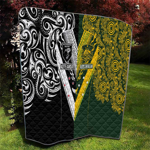 Aotearoa Australia Rugby Quilt Maori and Aboriginal Art Sporty Style - Aussie Hoodie