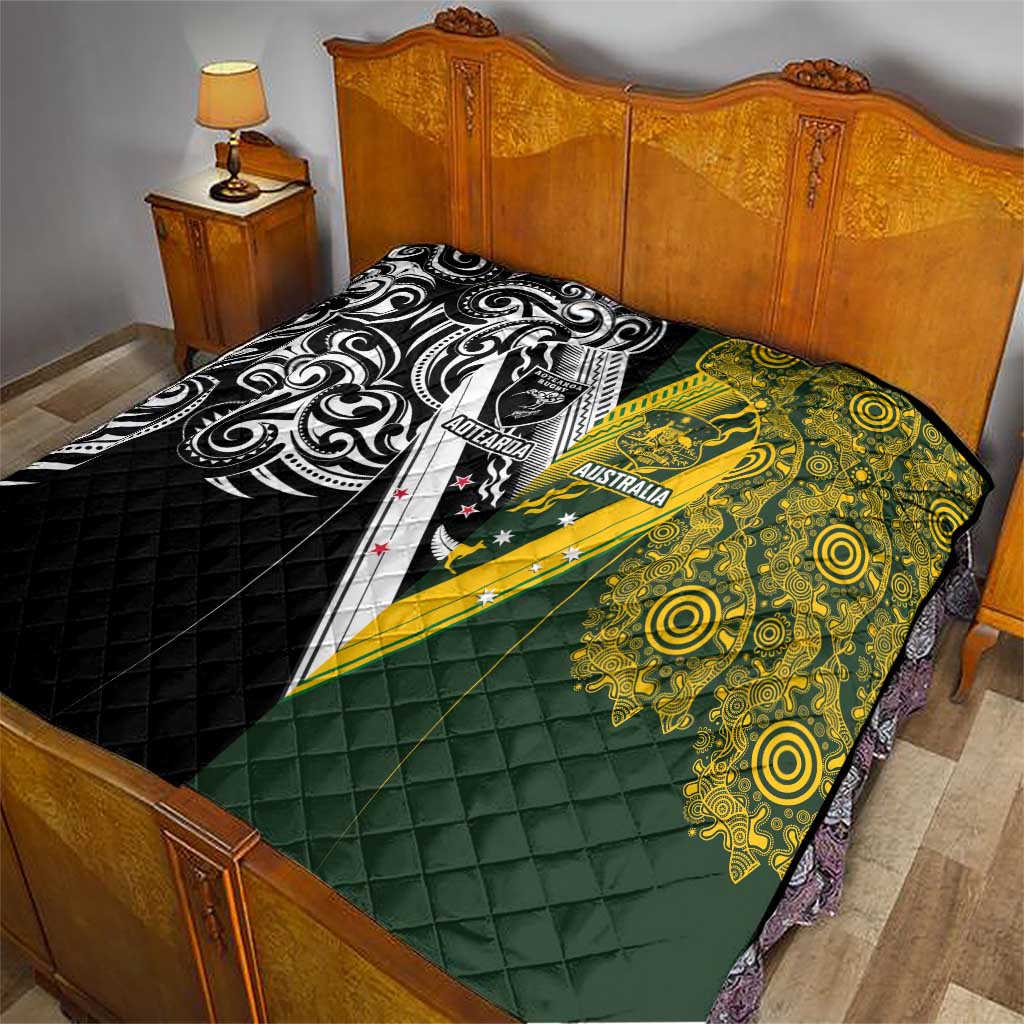Aotearoa Australia Rugby Quilt Maori and Aboriginal Art Sporty Style - Aussie Hoodie