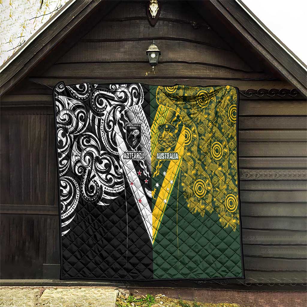 Aotearoa Australia Rugby Quilt Maori and Aboriginal Art Sporty Style - Aussie Hoodie