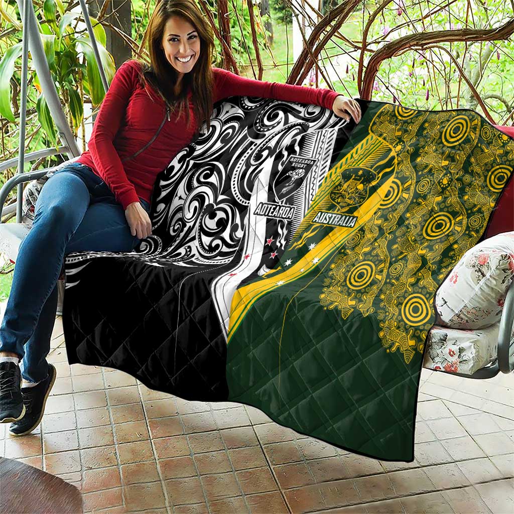 Aotearoa Australia Rugby Quilt Maori and Aboriginal Art Sporty Style - Aussie Hoodie