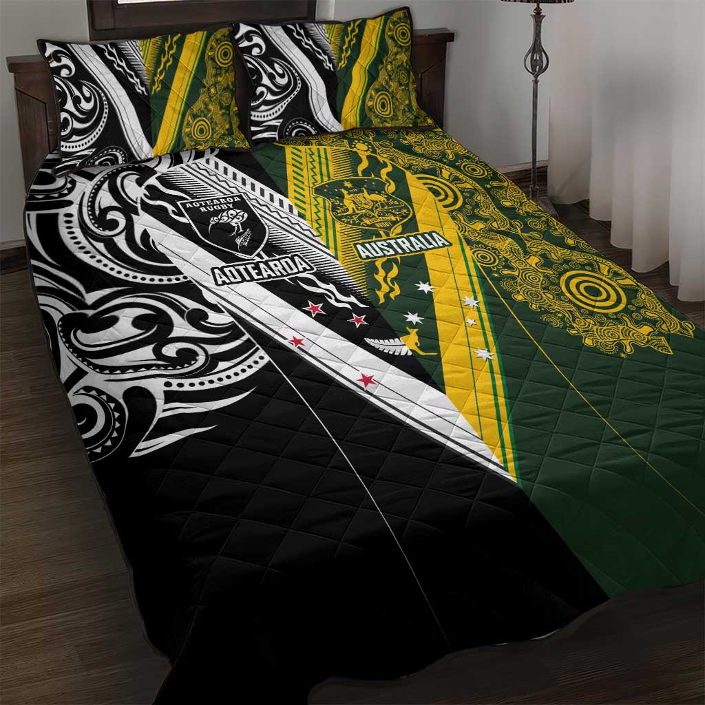 Aotearoa Australia Rugby Quilt Bed Set Maori and Aboriginal Art Sporty Style - Aussie Hoodie