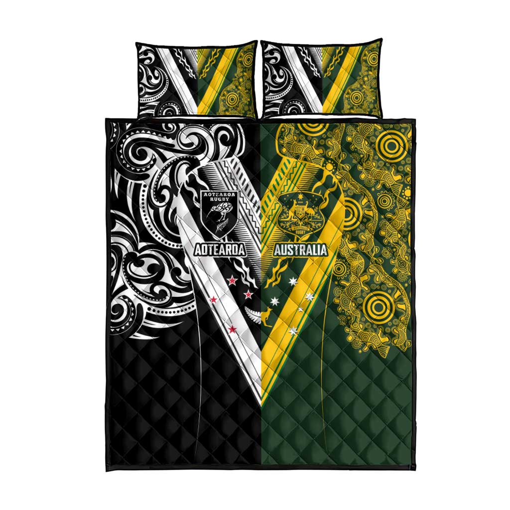 Aotearoa Australia Rugby Quilt Bed Set Maori and Aboriginal Art Sporty Style - Aussie Hoodie
