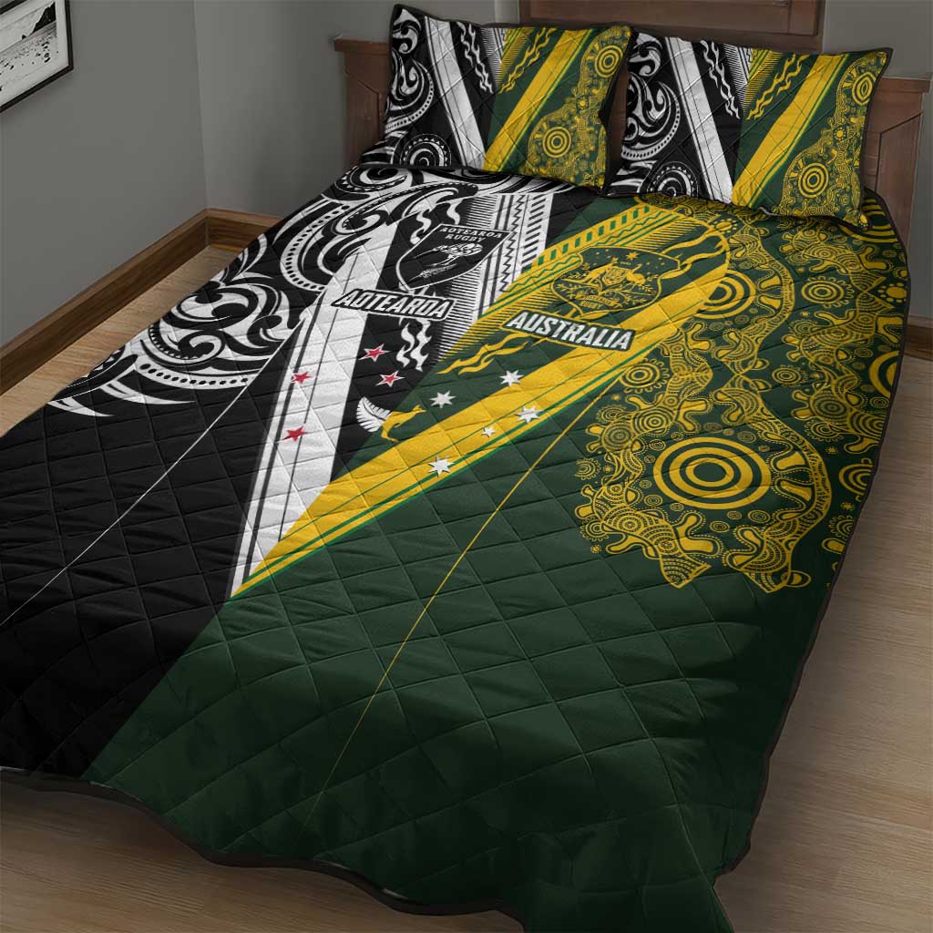 Aotearoa Australia Rugby Quilt Bed Set Maori and Aboriginal Art Sporty Style - Aussie Hoodie