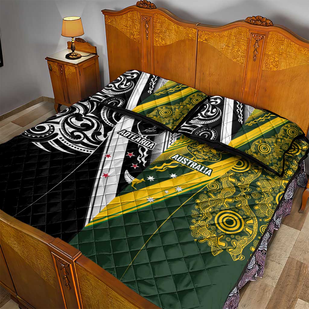 Aotearoa Australia Rugby Quilt Bed Set Maori and Aboriginal Art Sporty Style - Aussie Hoodie