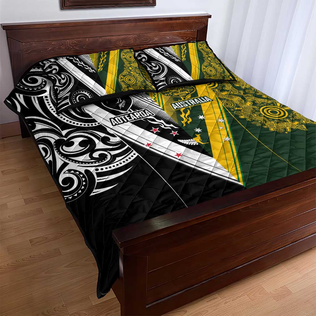 Aotearoa Australia Rugby Quilt Bed Set Maori and Aboriginal Art Sporty Style - Aussie Hoodie