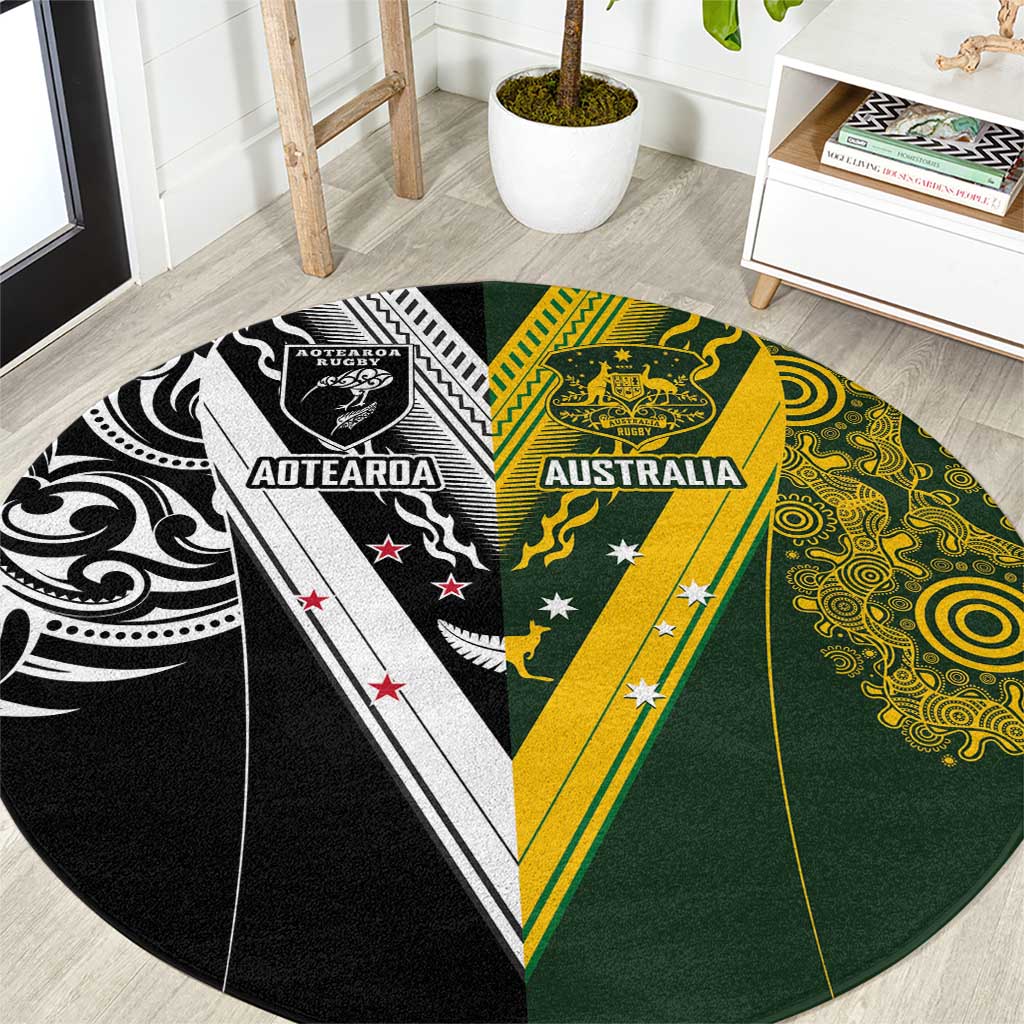 Aotearoa Australia Rugby Round Carpet Maori and Aboriginal Art Sporty Style - Aussie Hoodie