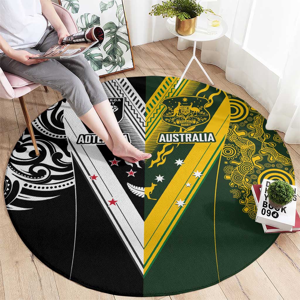 Aotearoa Australia Rugby Round Carpet Maori and Aboriginal Art Sporty Style - Aussie Hoodie