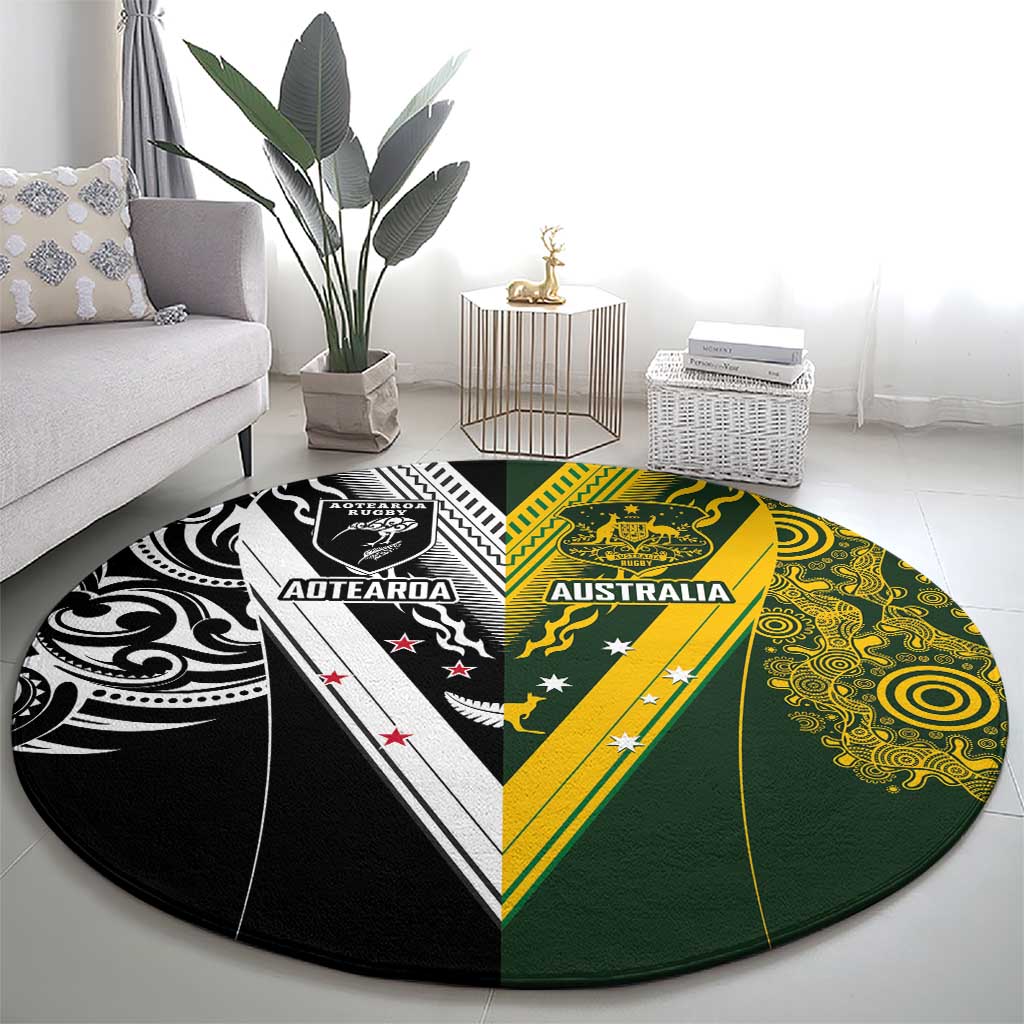 Aotearoa Australia Rugby Round Carpet Maori and Aboriginal Art Sporty Style - Aussie Hoodie