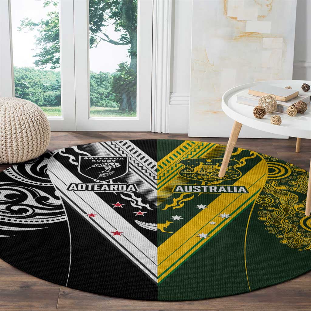 Aotearoa Australia Rugby Round Carpet Maori and Aboriginal Art Sporty Style - Aussie Hoodie