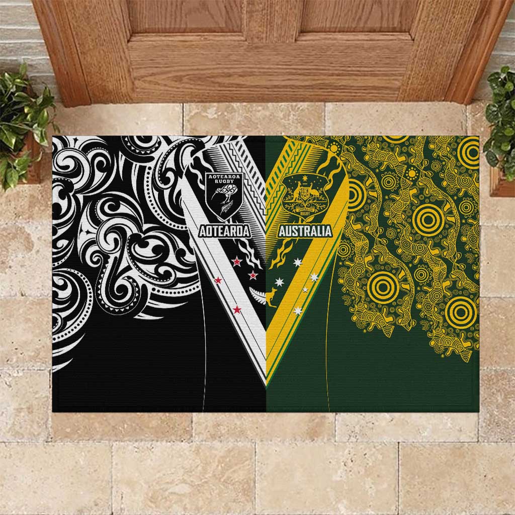 Aotearoa Australia Rugby Rubber Doormat Maori and Aboriginal Art Sporty Style - Aussie Hoodie