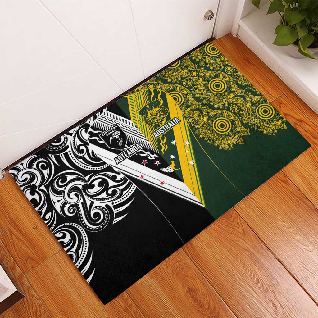 Aotearoa Australia Rugby Rubber Doormat Maori and Aboriginal Art Sporty Style - Aussie Hoodie
