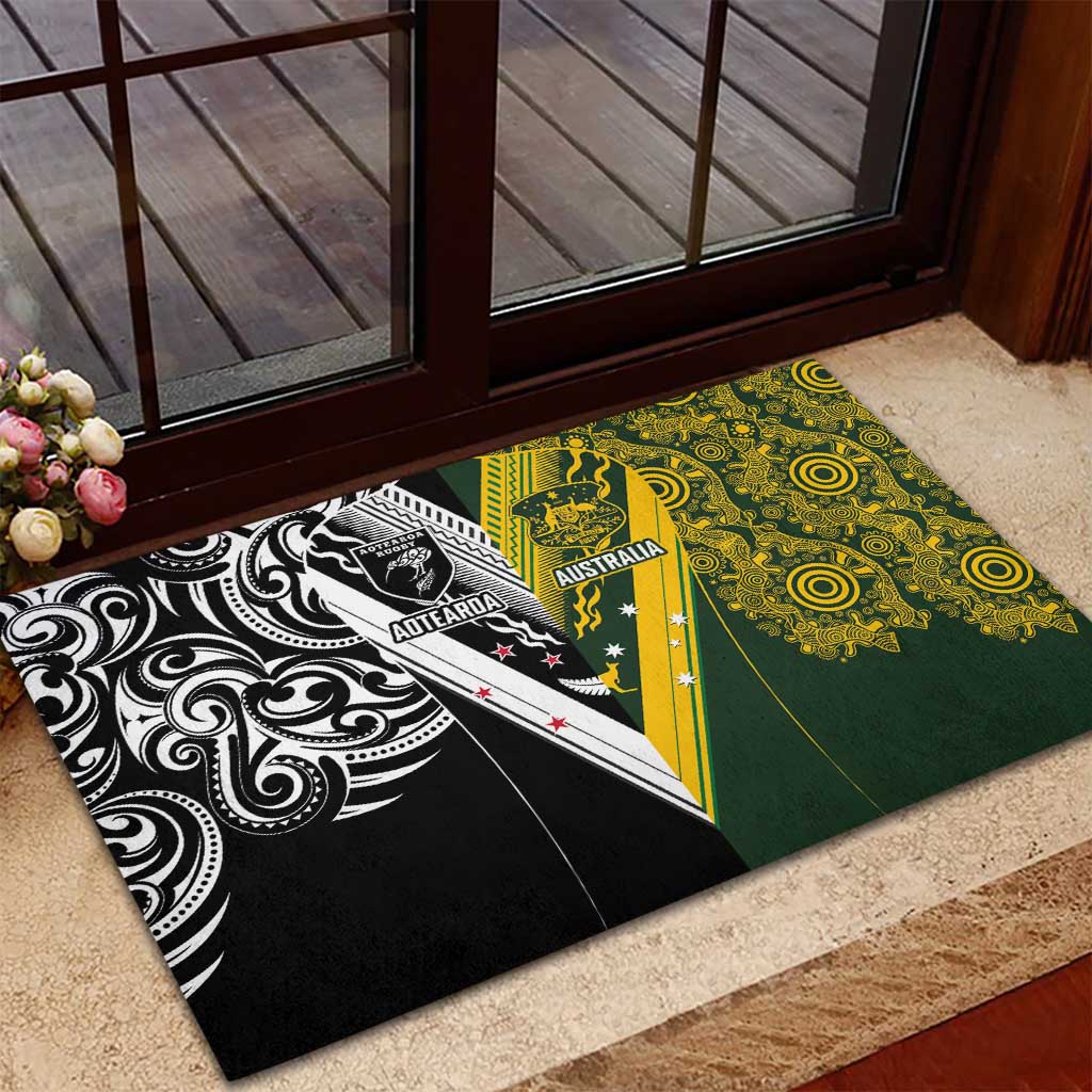 Aotearoa Australia Rugby Rubber Doormat Maori and Aboriginal Art Sporty Style - Aussie Hoodie