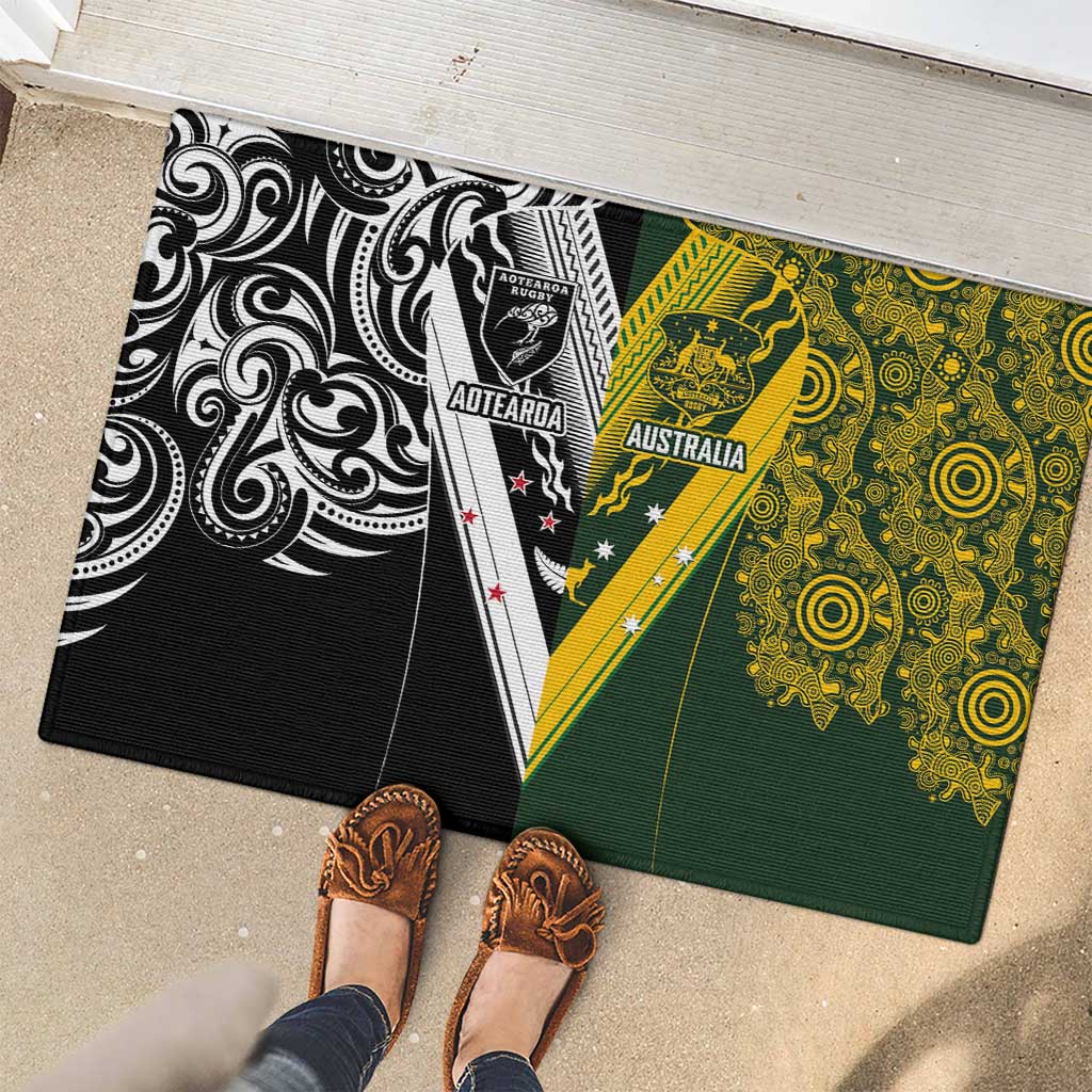 Aotearoa Australia Rugby Rubber Doormat Maori and Aboriginal Art Sporty Style - Aussie Hoodie