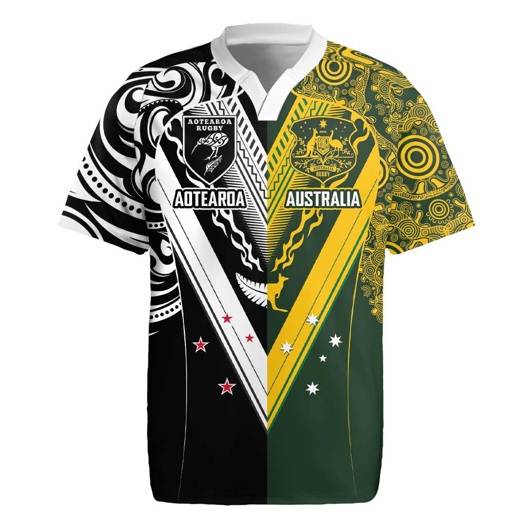 Aotearoa Australia Rugby Custom Rugby Jersey Maori and Aboriginal Art Sporty Style - Aussie Hoodie