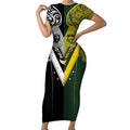 Aotearoa Australia Rugby Custom Short Sleeve Bodycon Dress Maori and Aboriginal Art Sporty Style - Aussie Hoodie