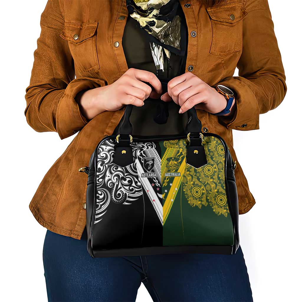Aotearoa Australia Rugby Shoulder Handbag Maori and Aboriginal Art Sporty Style - Aussie Hoodie
