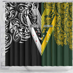 Aotearoa Australia Rugby Shower Curtain Maori and Aboriginal Art Sporty Style - Aussie Hoodie