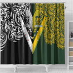Aotearoa Australia Rugby Shower Curtain Maori and Aboriginal Art Sporty Style - Aussie Hoodie