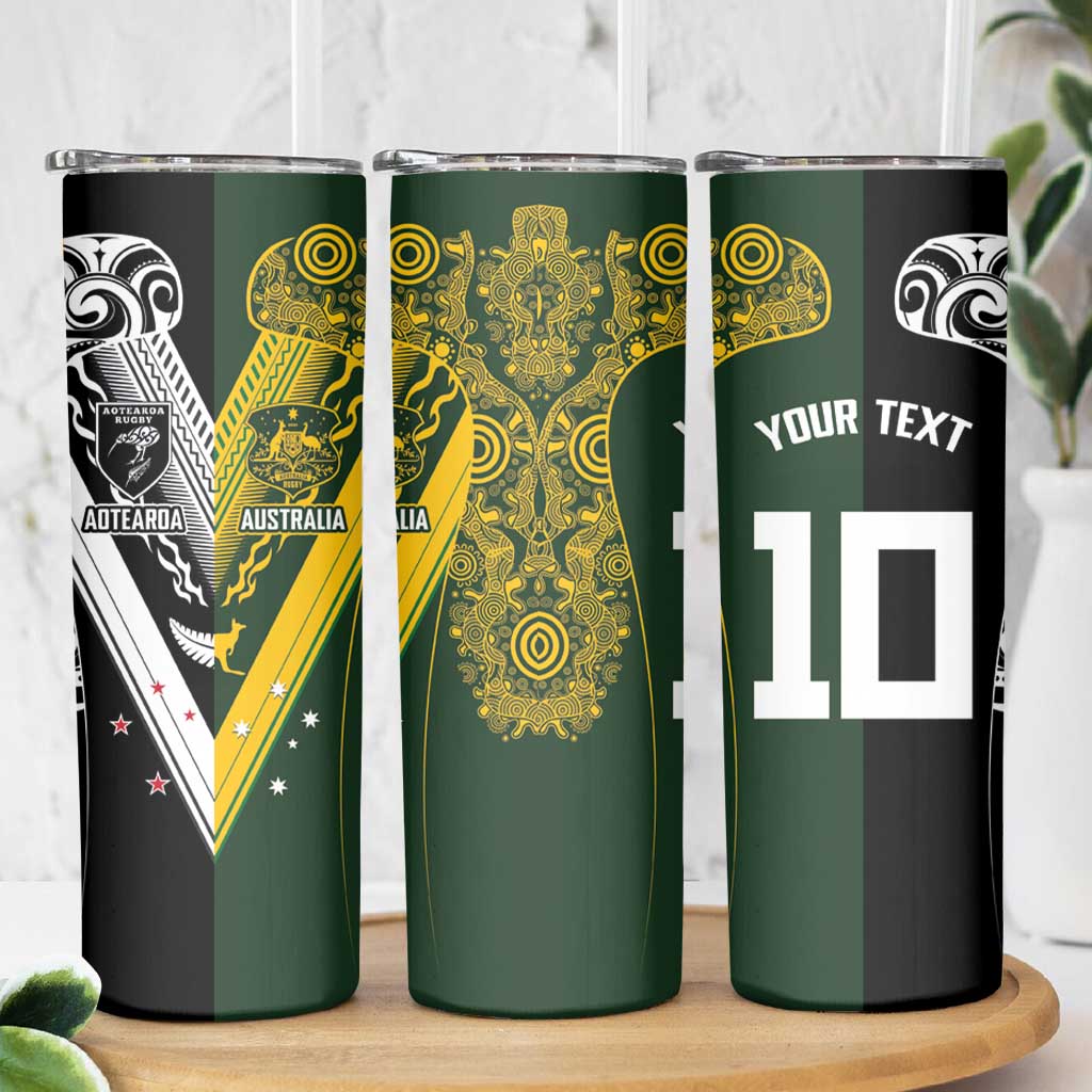Aotearoa Australia Rugby Custom Skinny Tumbler Maori and Aboriginal Art Sporty Style - Aussie Hoodie