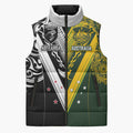 Aotearoa Australia Rugby Custom Sleeveless Puffer Jacket Maori and Aboriginal Art Sporty Style - Aussie Hoodie