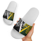 Aotearoa Australia Rugby Slide Sandals Maori and Aboriginal Art Sporty Style - Aussie Hoodie