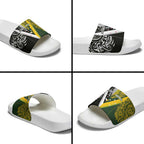 Aotearoa Australia Rugby Slide Sandals Maori and Aboriginal Art Sporty Style - Aussie Hoodie