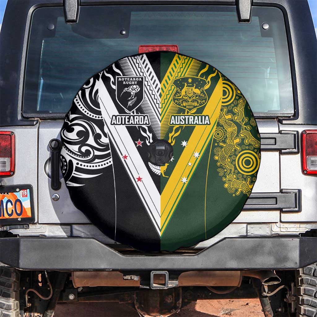Aotearoa Australia Rugby Spare Tire Cover Maori and Aboriginal Art Sporty Style - Aussie Hoodie