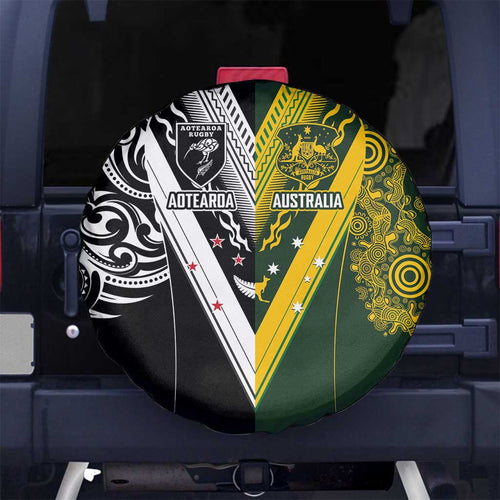 Aotearoa Australia Rugby Spare Tire Cover Maori and Aboriginal Art Sporty Style - Aussie Hoodie