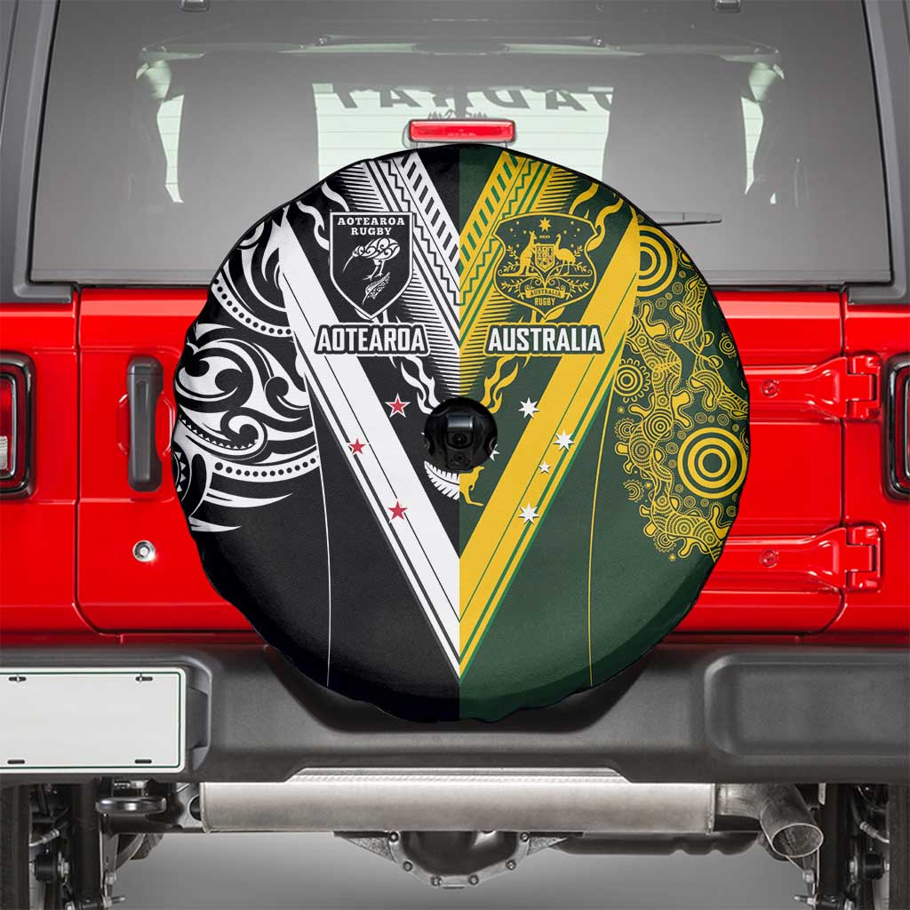 Aotearoa Australia Rugby Spare Tire Cover Maori and Aboriginal Art Sporty Style - Aussie Hoodie