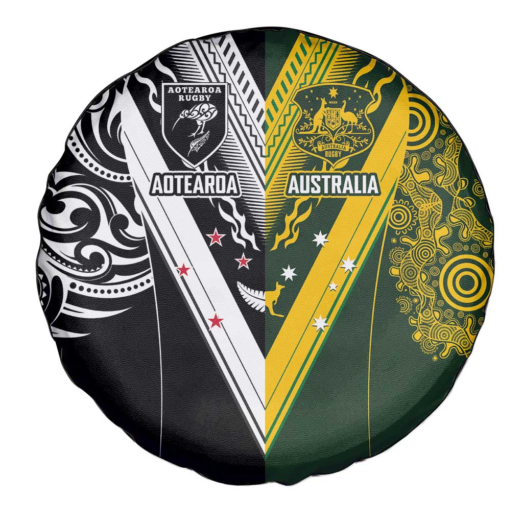 Aotearoa Australia Rugby Spare Tire Cover Maori and Aboriginal Art Sporty Style - Aussie Hoodie