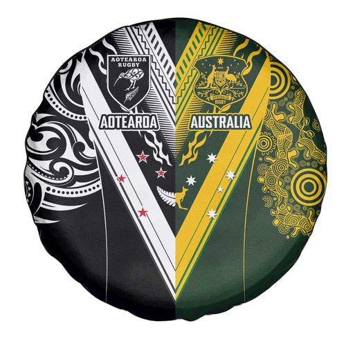 Aotearoa Australia Rugby Spare Tire Cover Maori and Aboriginal Art Sporty Style - Aussie Hoodie