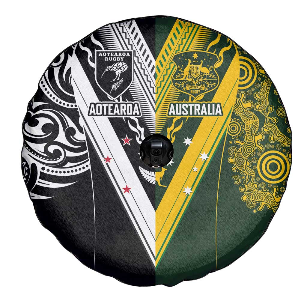 Aotearoa Australia Rugby Spare Tire Cover Maori and Aboriginal Art Sporty Style - Aussie Hoodie