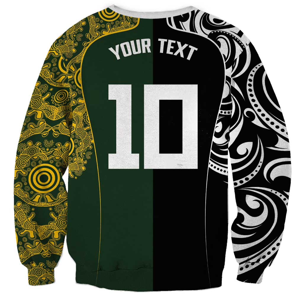 Aotearoa Australia Rugby Custom Sweatshirt Maori and Aboriginal Art Sporty Style - Aussie Hoodie