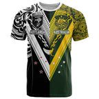 Aotearoa Australia Rugby Custom T Shirt Maori and Aboriginal Art Sporty Style - Aussie Hoodie