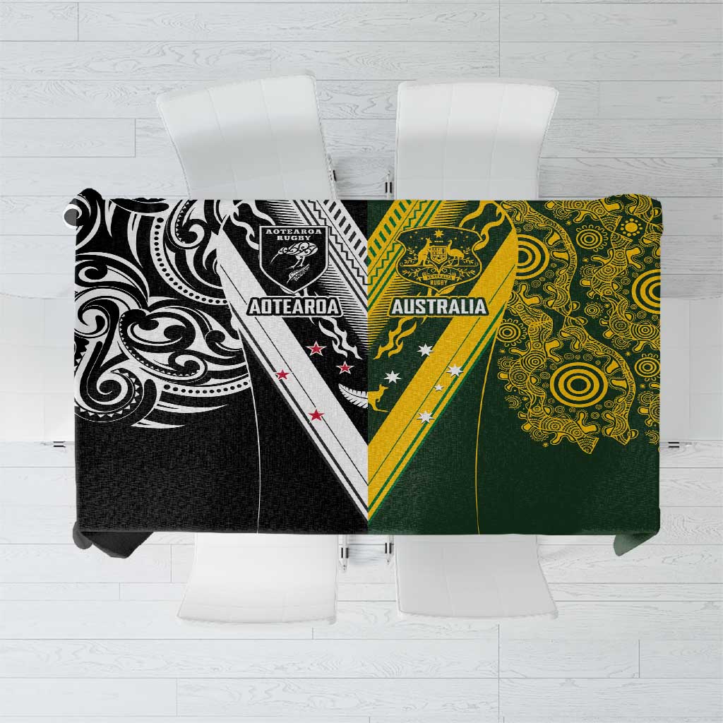 Aotearoa Australia Rugby Tablecloth Maori and Aboriginal Art Sporty Style - Aussie Hoodie